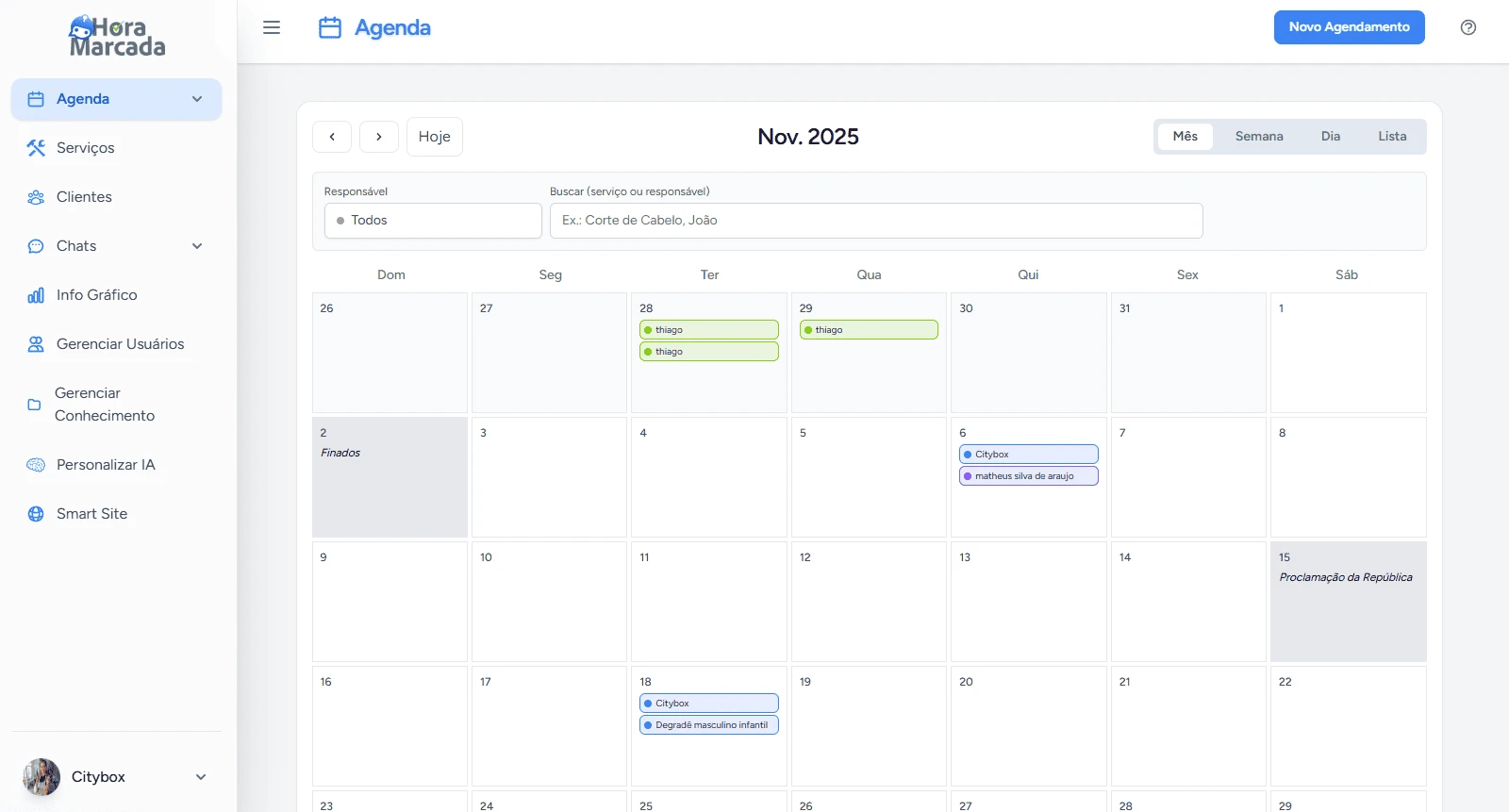 Painel administrativo Hora Marcada